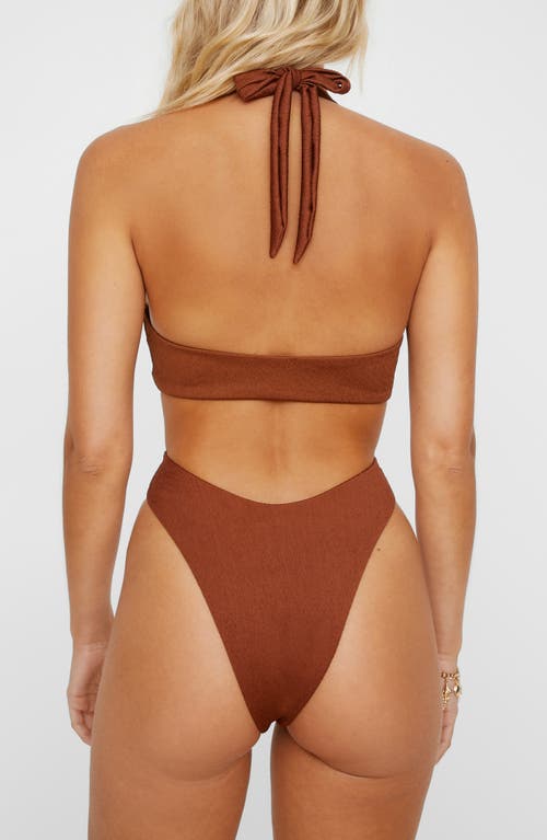 Nasty Gal O-ring Textured One-piece Swimsuit In Chocolate