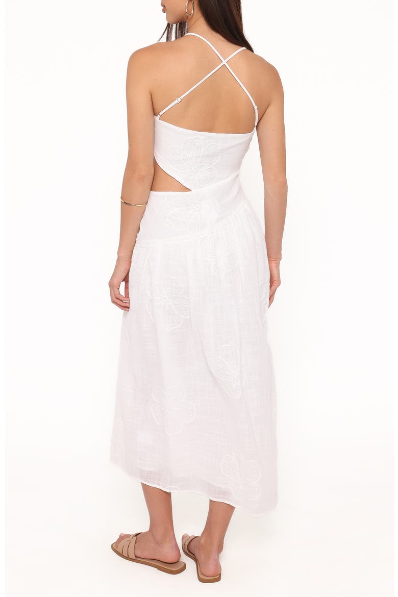 Olivea Asymmetric Cutout Cotton Blend Midi Sundress, Alternate, color, WHITE