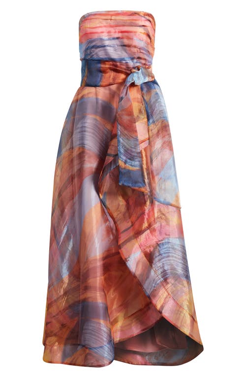Tahari Asl Ruched Bodice Strapless Gown In Sunset