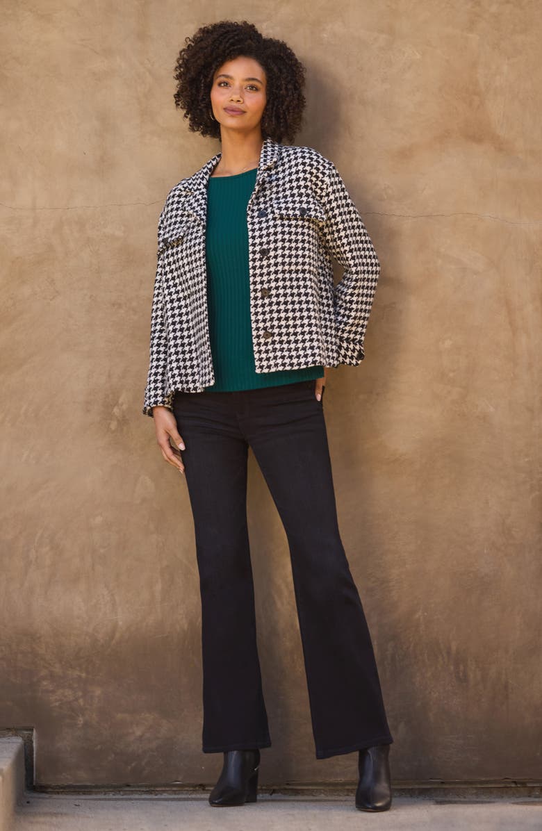 Liverpool Los Angeles Houndstooth Check Crop Shacket, Alternate, color, Black White Houndstooth