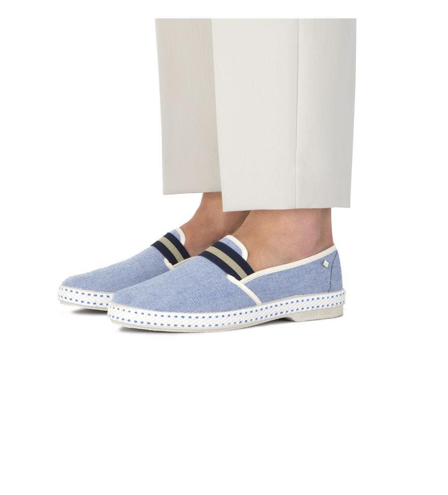 Rivieras Canvas Oxford Loafer with Striped Elastic Band, Alternate, color, Navy