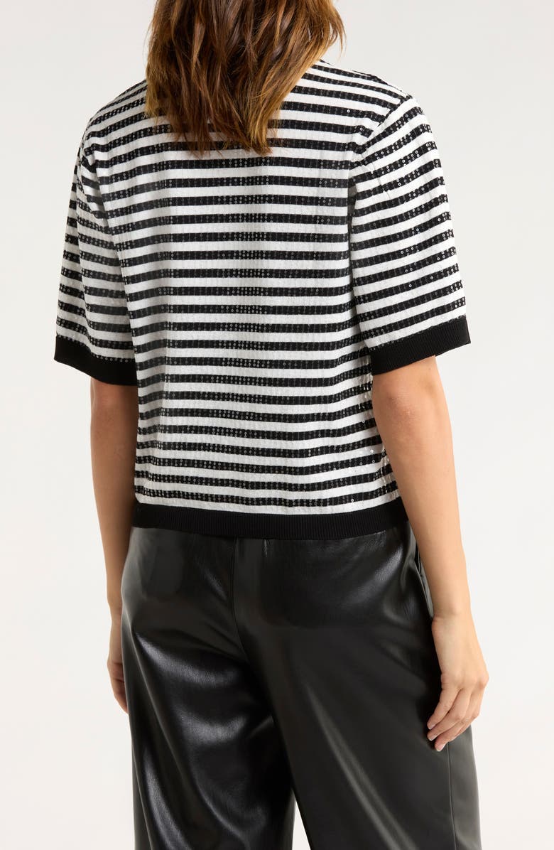 Sanctuary Sequins Short Sleeve Knit Sweater, Alternate, color, Black/ White Stripe