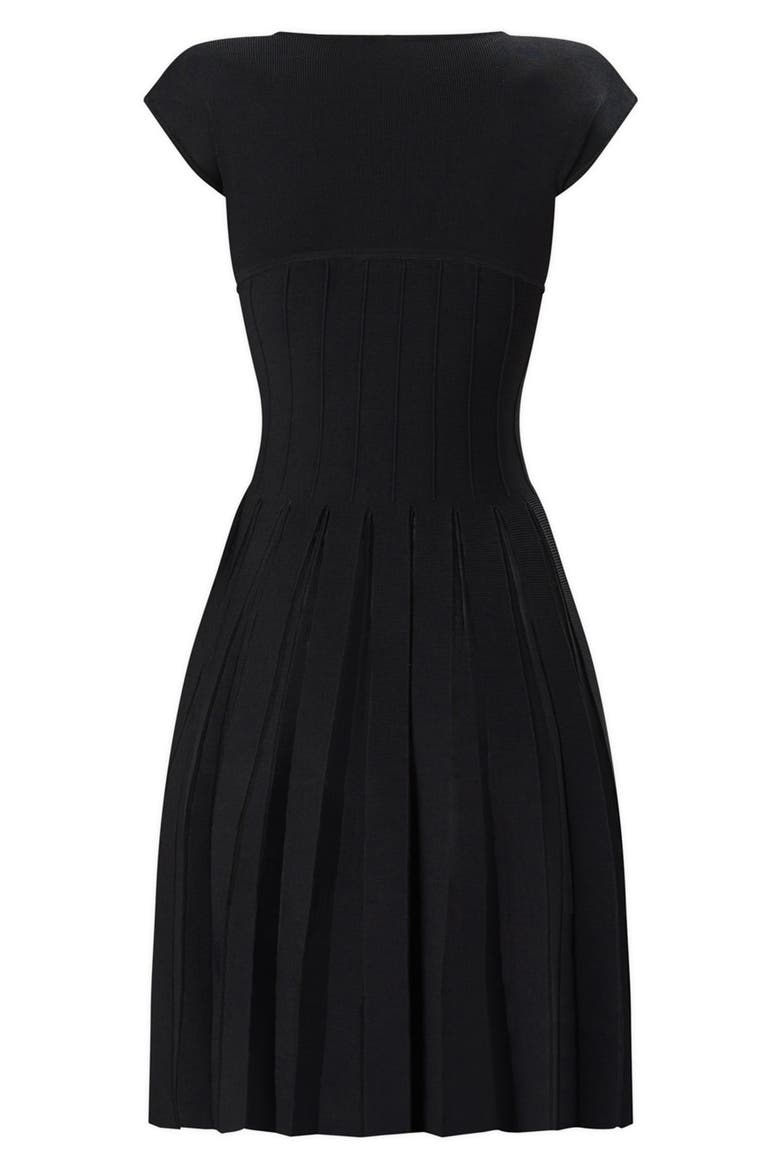 The Annabel Boat Neck Pleated Minidress, Alternate, color, BLACK 001