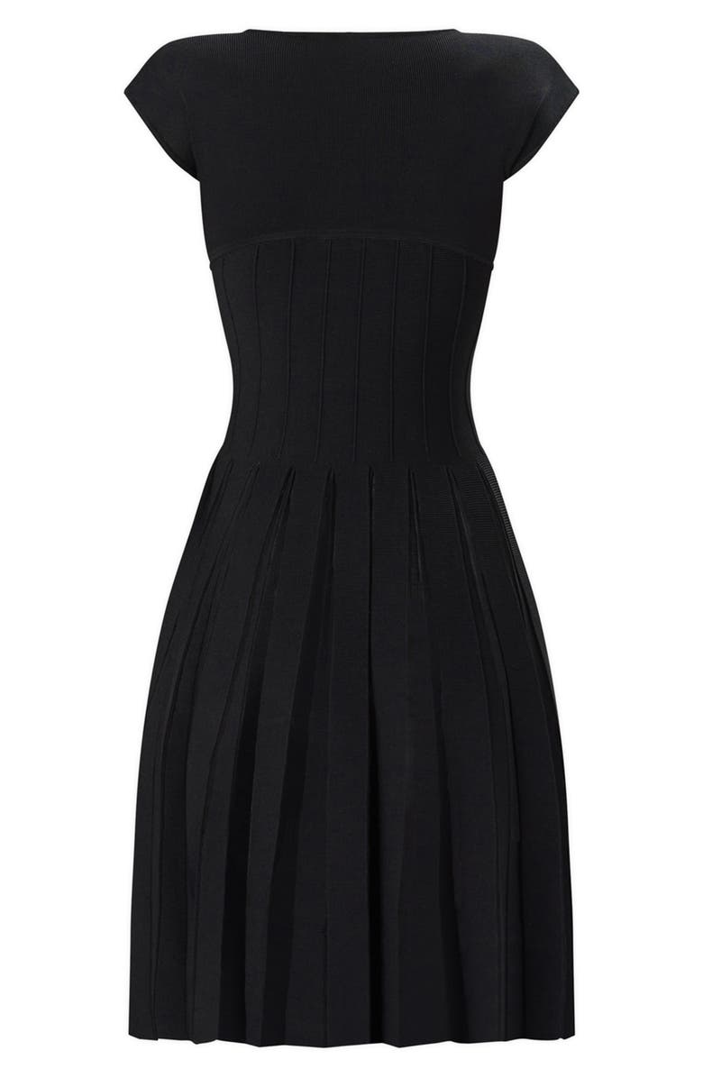 Herve Leger The Annabel Boat Neck Pleated Minidress, Alternate, color, Black 001