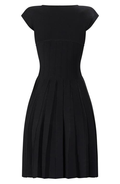 Herve Leger The Annabel Boat Neck Pleated Minidress In Black