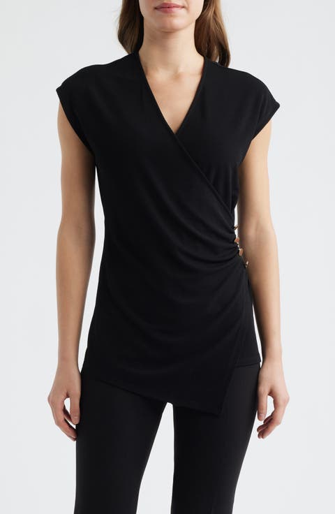 Side Button Faux Wrap Top (Regular & Petite)