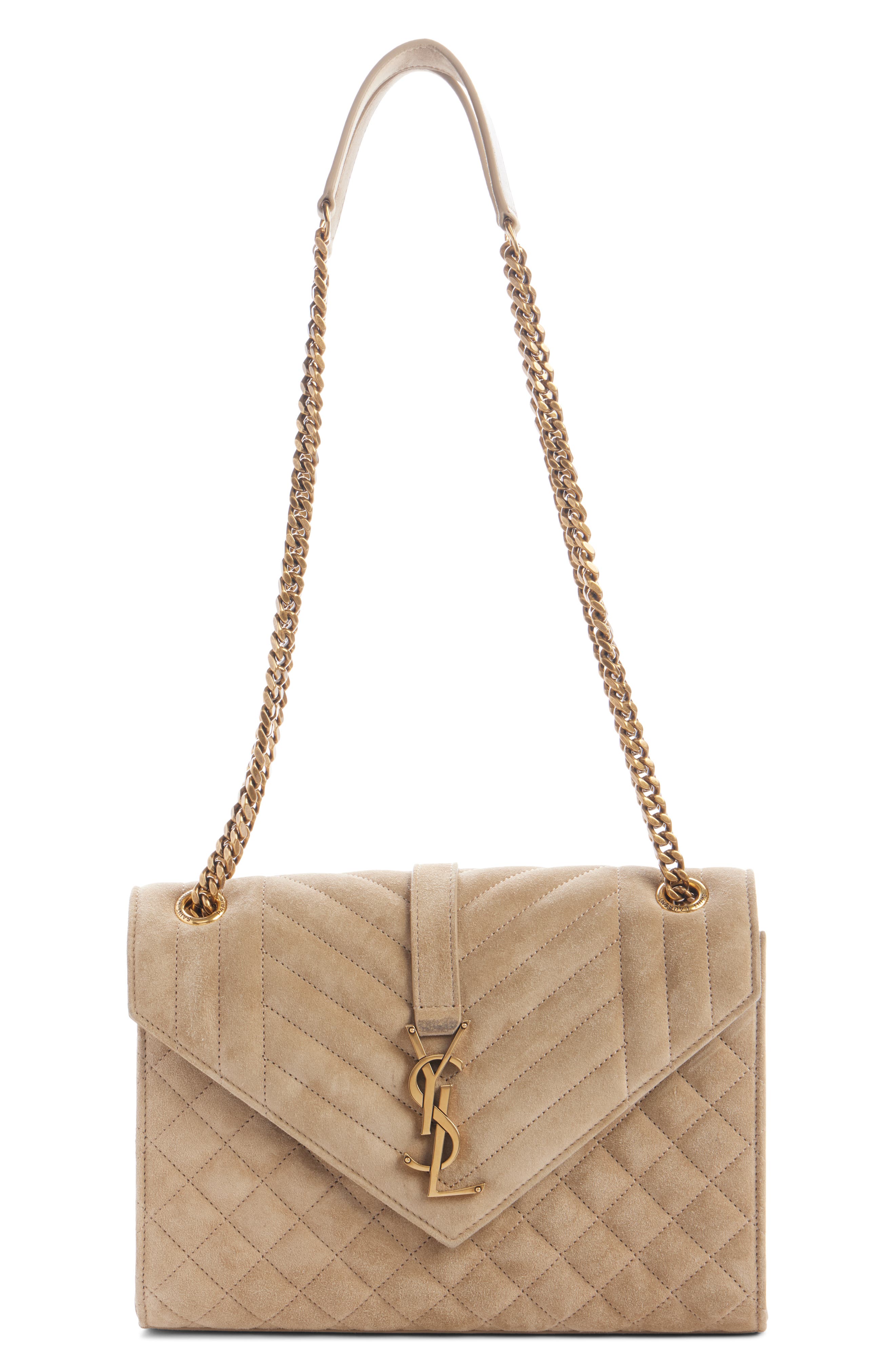 Small Envelope Suede Crossbody Bag, Main, color, MATT GOLD