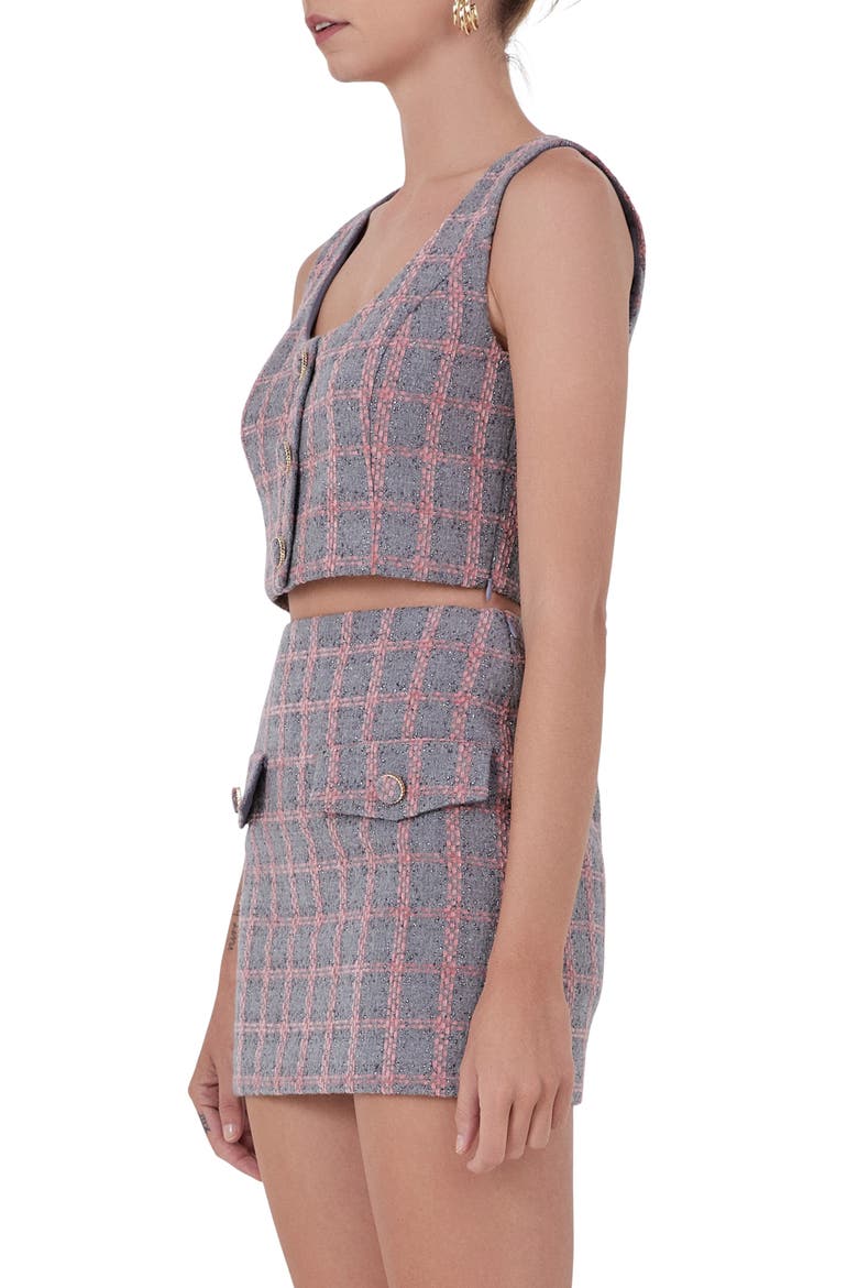 Tweed Button Sleeveless Crop Top, Alternate, color, GREY