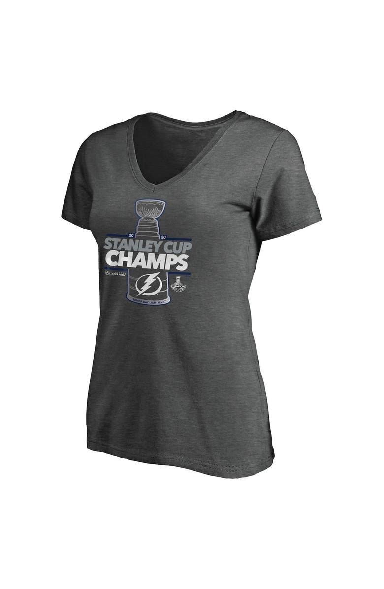 FANATICS Women's Fanatics Branded Heather Charcoal Tampa Bay Lightning 2020 Stanley Cup Champions Locker Room Laser Shot V-Neck T-Shirt, Alternate, color, 