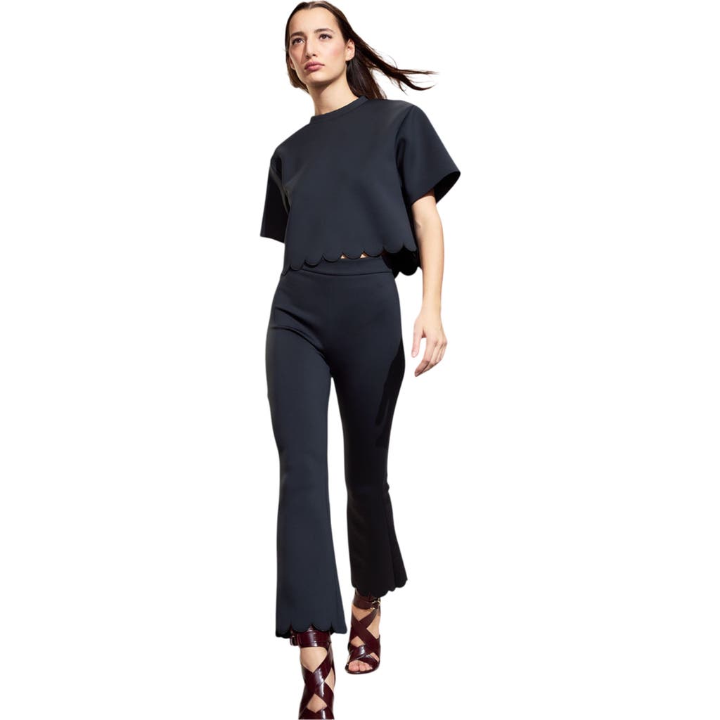 Cynthia Rowley Scallop Bonded Cropped Pants In Black