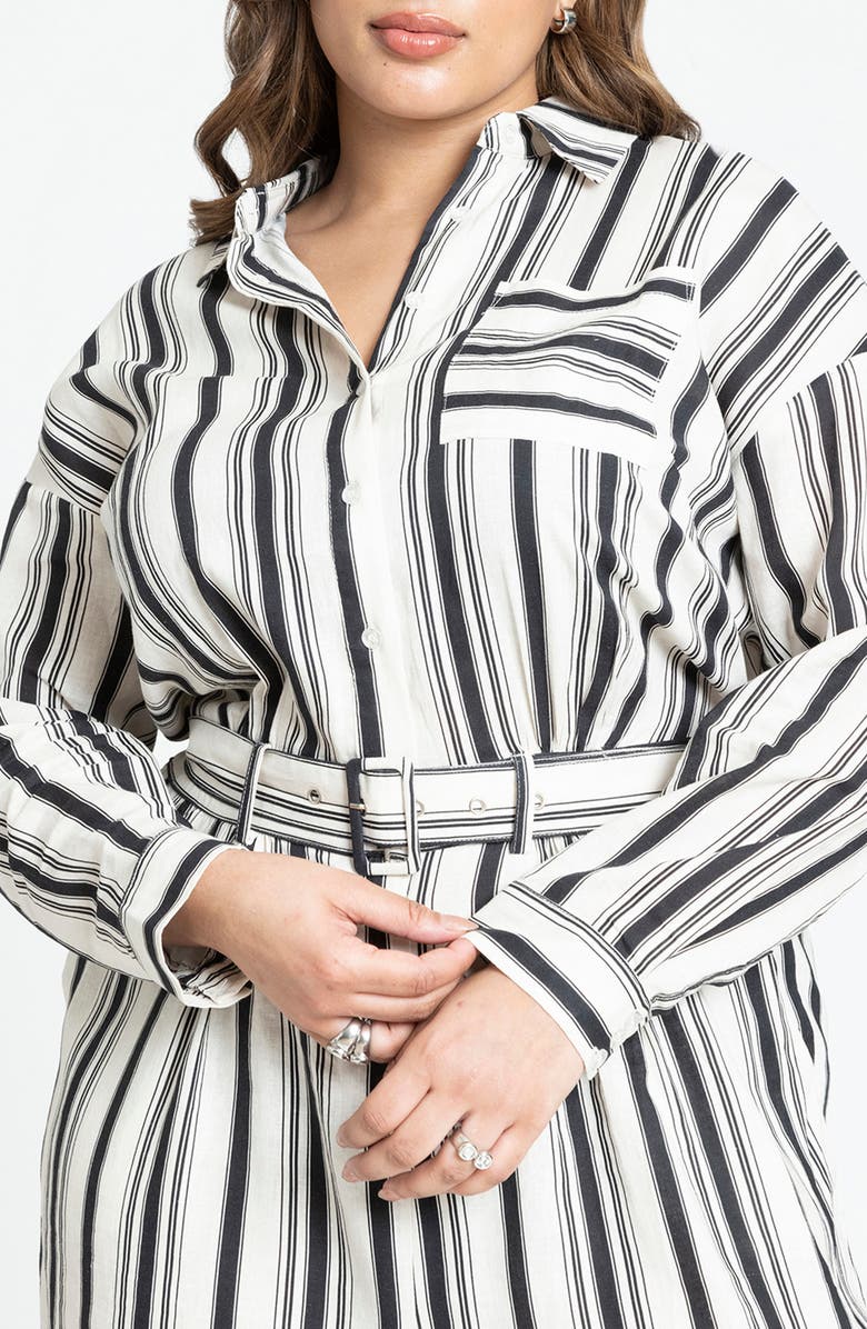 ELOQUII Stripe Long Sleeve Linen Blend Jumpsuit, Alternate, color, 