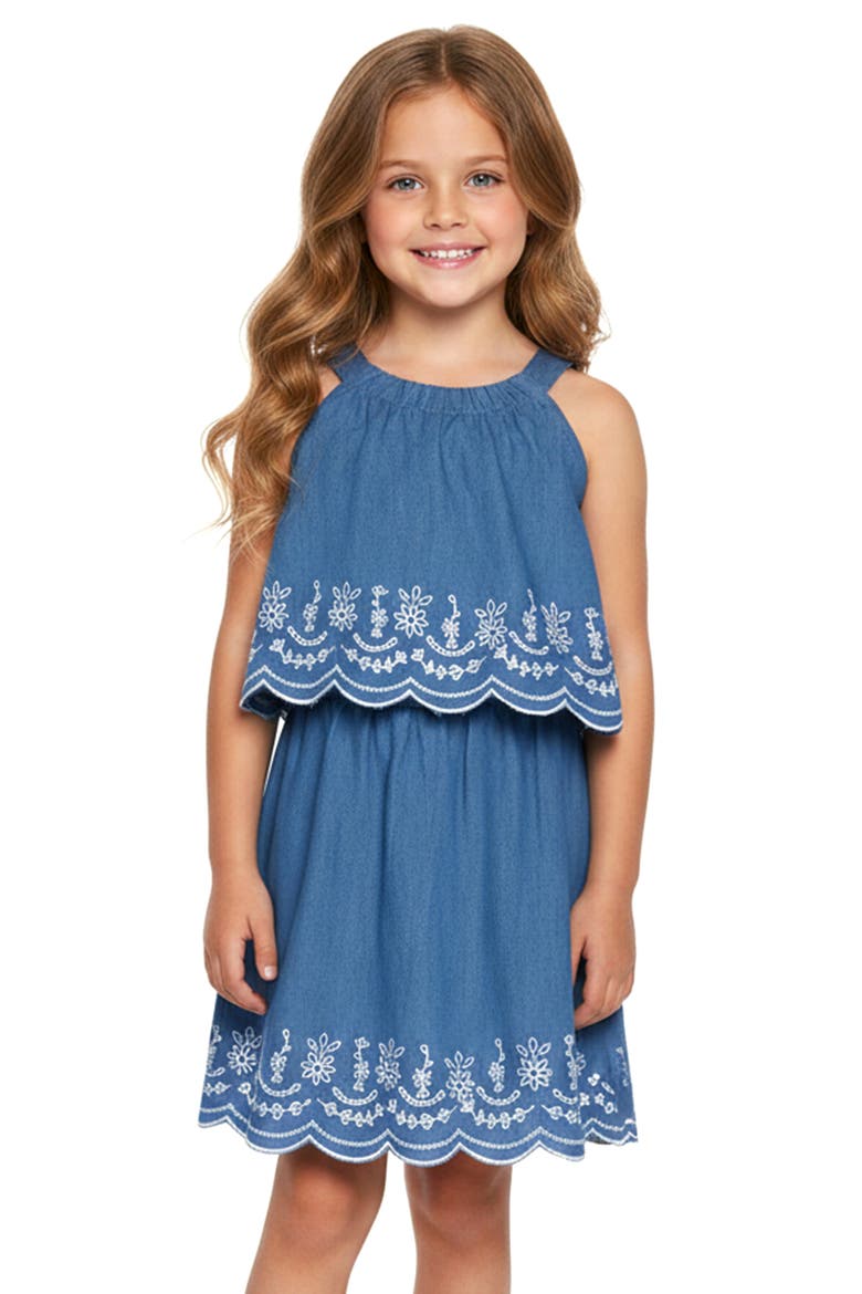 Kids' Embroidered Denim Dress, Alternate, color, BLUE