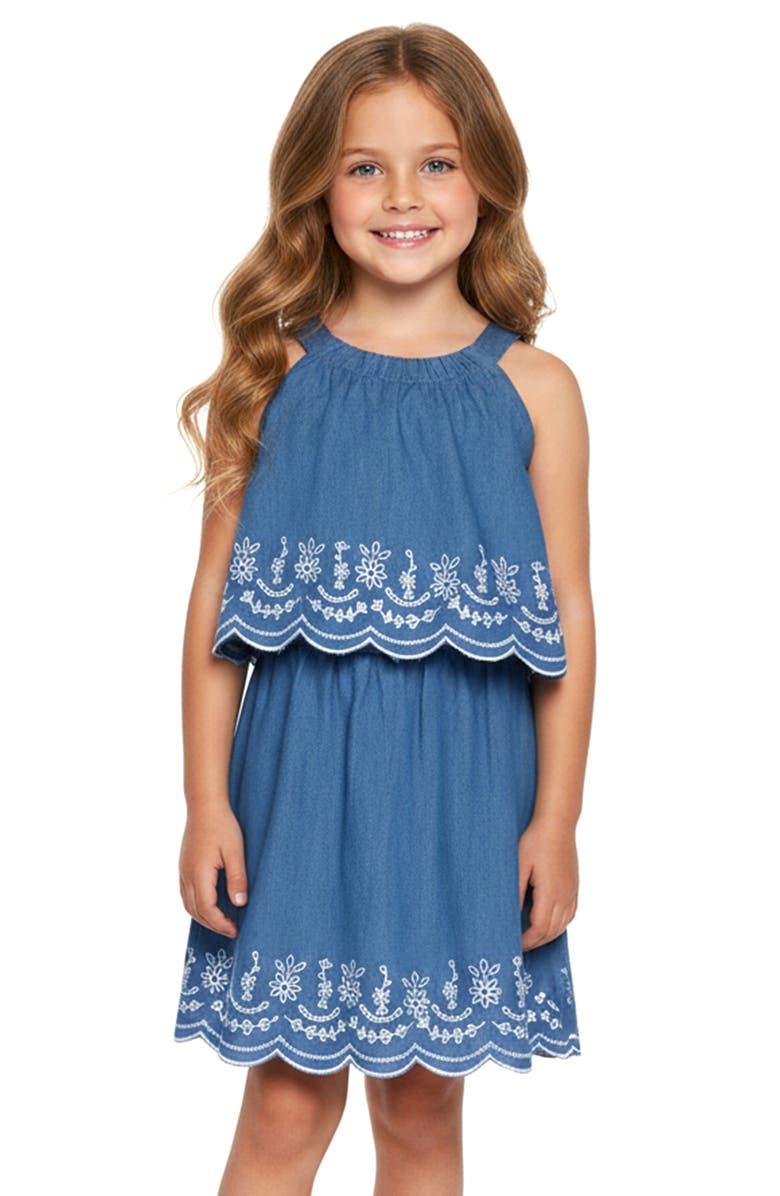Baby Sara Kids' Embroidered Denim Dress, Alternate, color, Blue