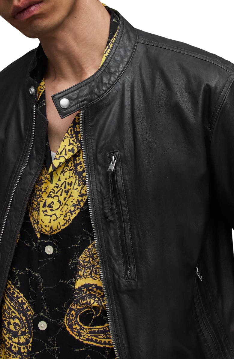 AllSaints Sova Leather Racer Jacket, Alternate, color, Anthracite Grey