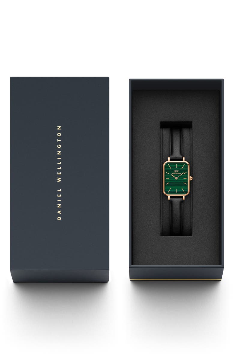 Daniel Wellington Quadro Melrose Leather Strap Watch, 20mm x 26mm, Alternate, color, Rose Gold/ Green