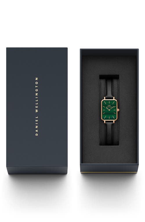 Daniel Wellington Quadro Melrose Leather Strap Watch, 20mm X 26mm In Rose Gold/green