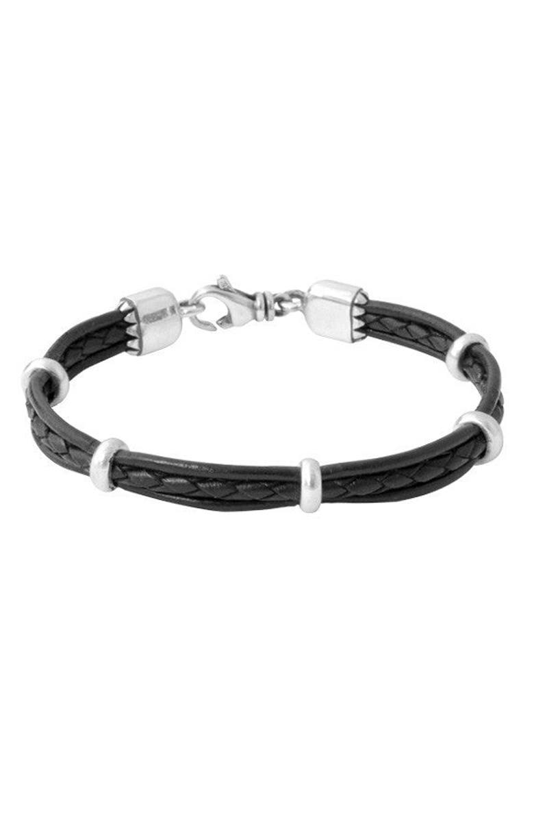 King Baby Studio Multi Strand Leather Bracelet with Silver Beads, Main, color, 
