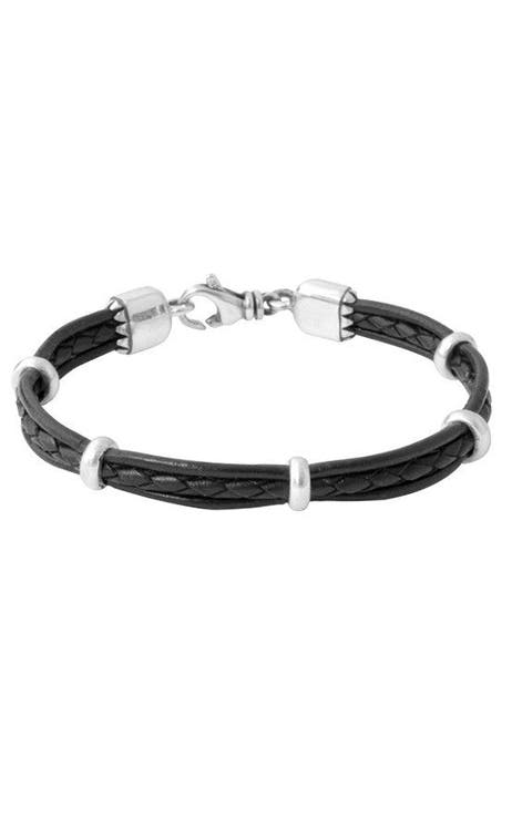 Multi Strand Leather Bracelet with Silver Beads