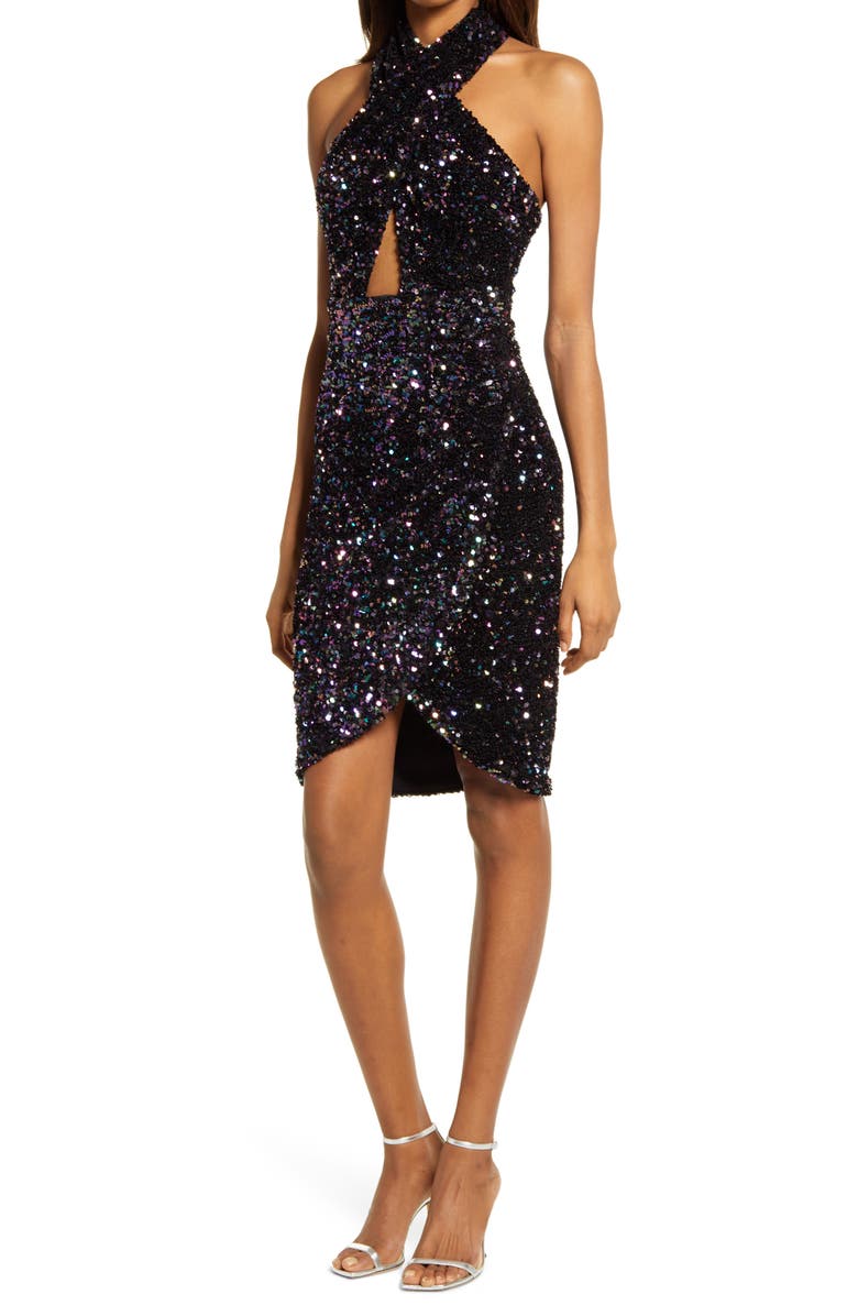 Bardot The Sequin Halter Dress, Alternate, color,