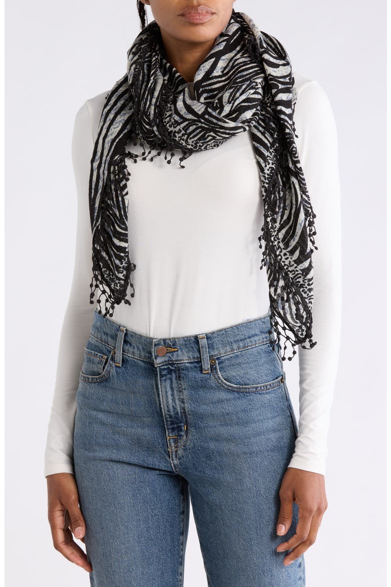 Animal Print Wool Scarf, Main, color, IVORY BLACK