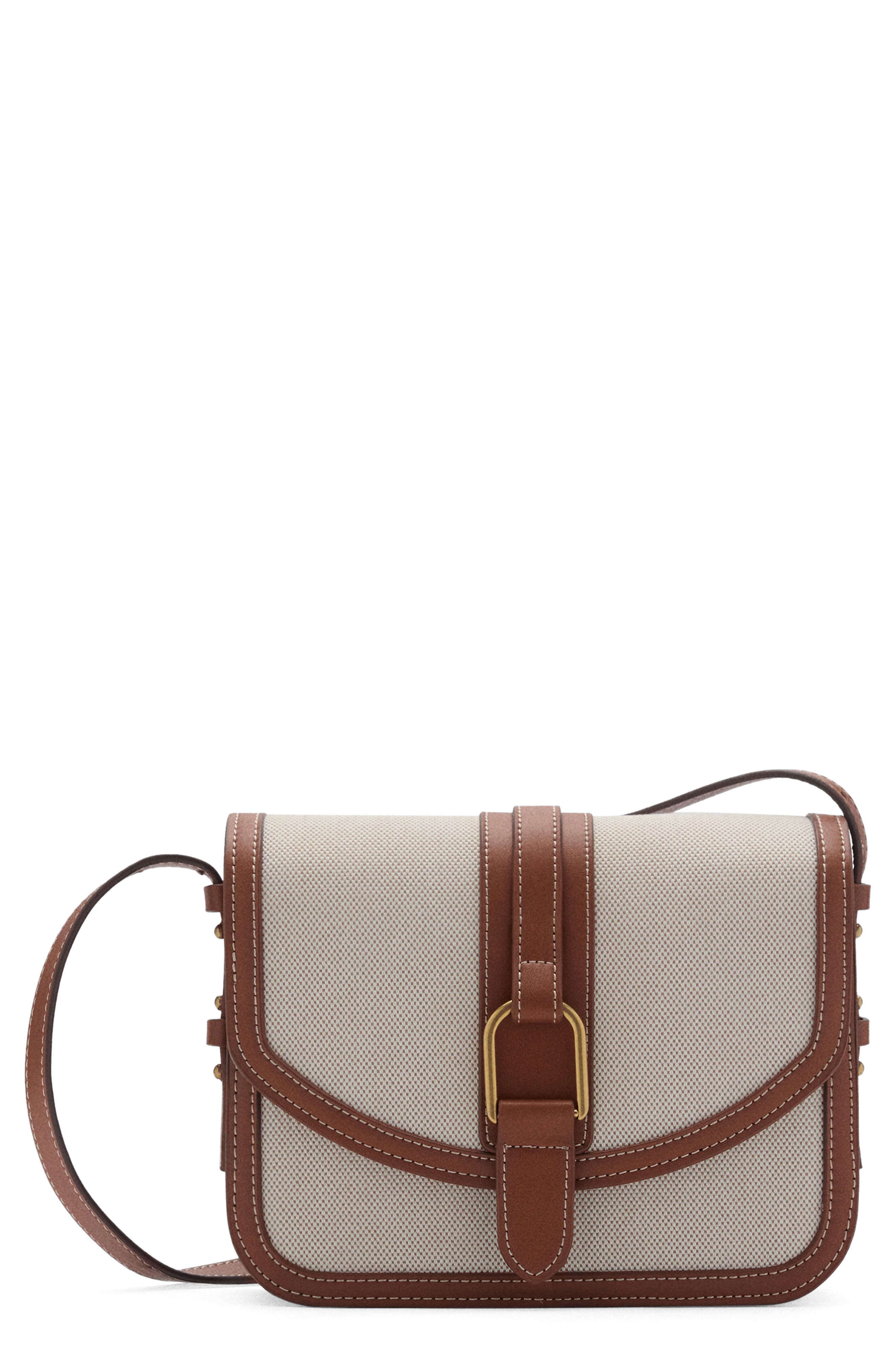 MANGO Contrast Canvas & Faux Leather Crossbody Bag, Main, color, 