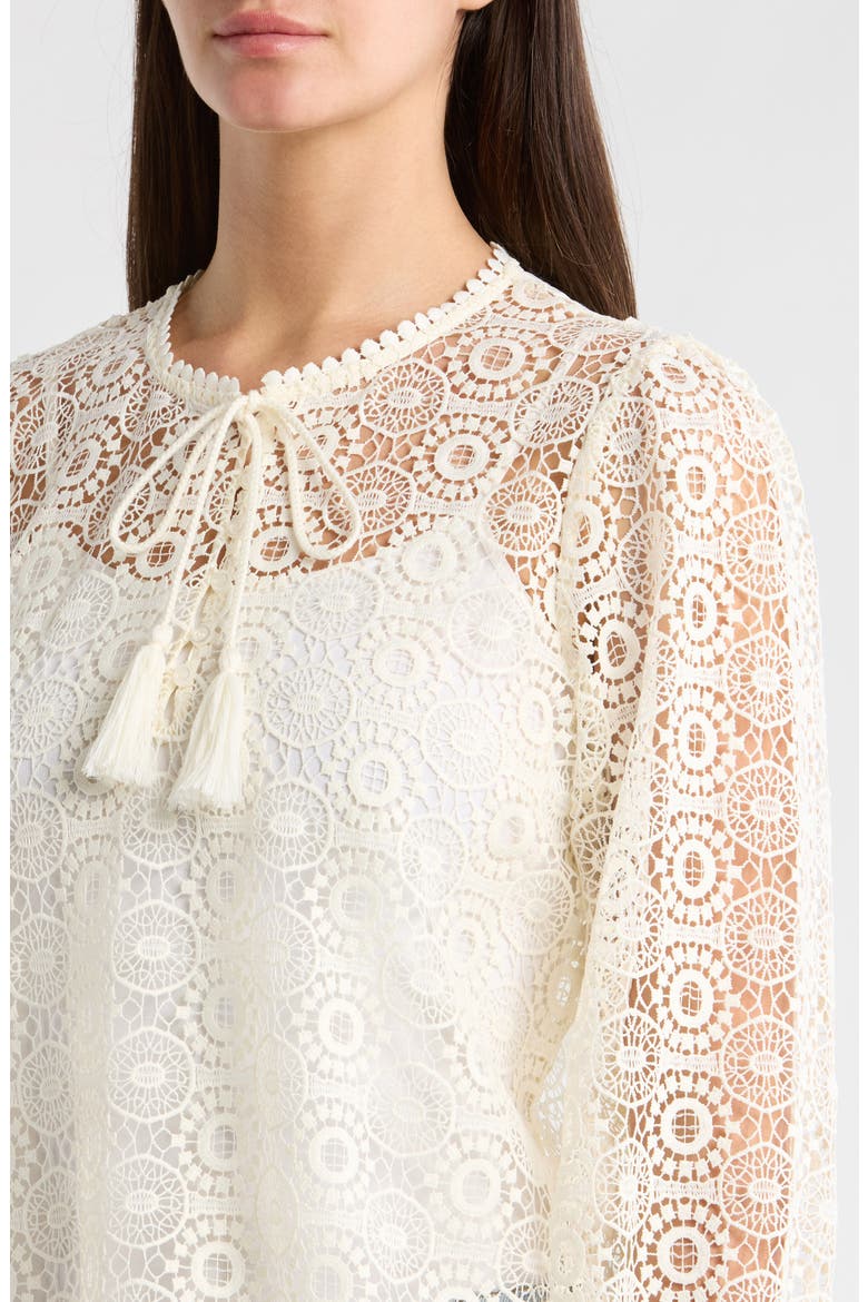 Long Sleeve Lace Tassel Top, Alternate, color, NEW IVORY
