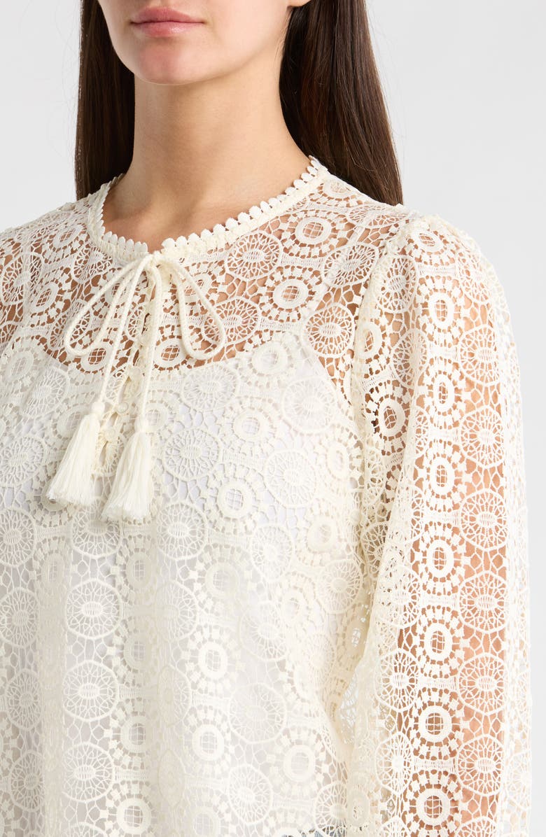 Vince Camuto Long Sleeve Lace Tassel Top, Alternate, color, New Ivory