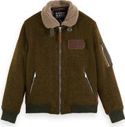 Scotch & Soda Faux Shearling Lined Mélange Wool Blend Aviator Jacket