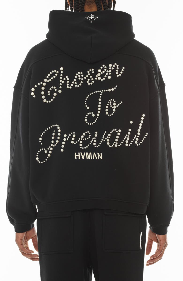 Cult of Individuality Imitation Pearl Embellished Zip-Up Graphic Hoodie, Alternate, color, Black