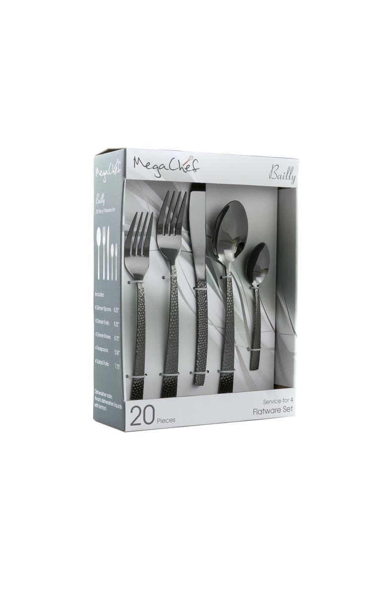 Megachef Baily 20 Piece Flatware Utensil Set, Stainless Steel Silverware Metal Service for 4, Main, color, Black
