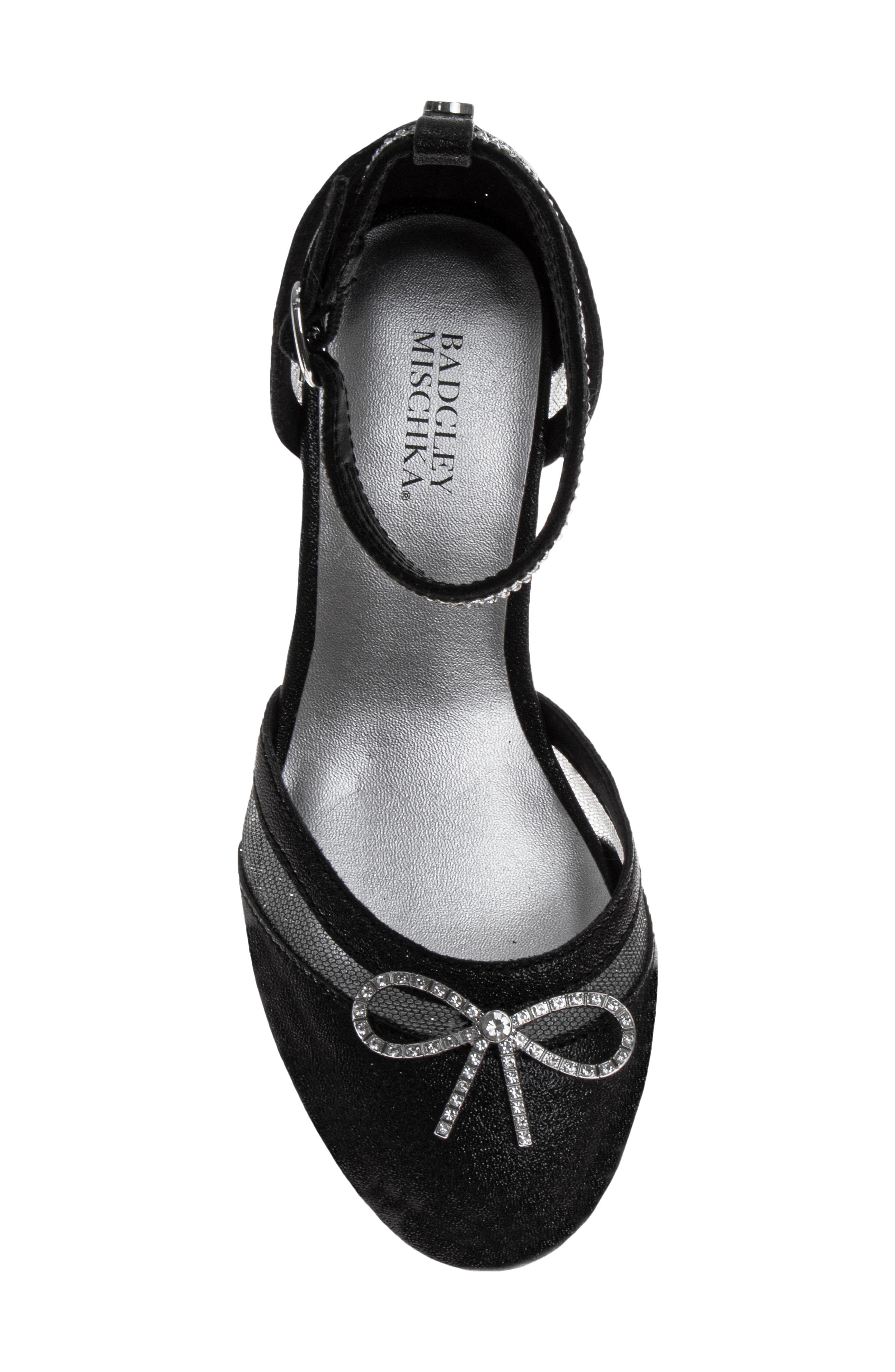 Badgley Mischka Collection Kids' Crystal Bow Ankle Strap Pump, Alternate, color, Black