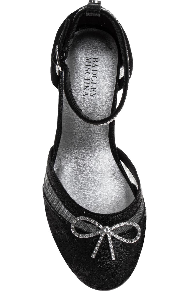 Badgley Mischka Collection Kids' Crystal Bow Ankle Strap Pump, Alternate, color, Black
