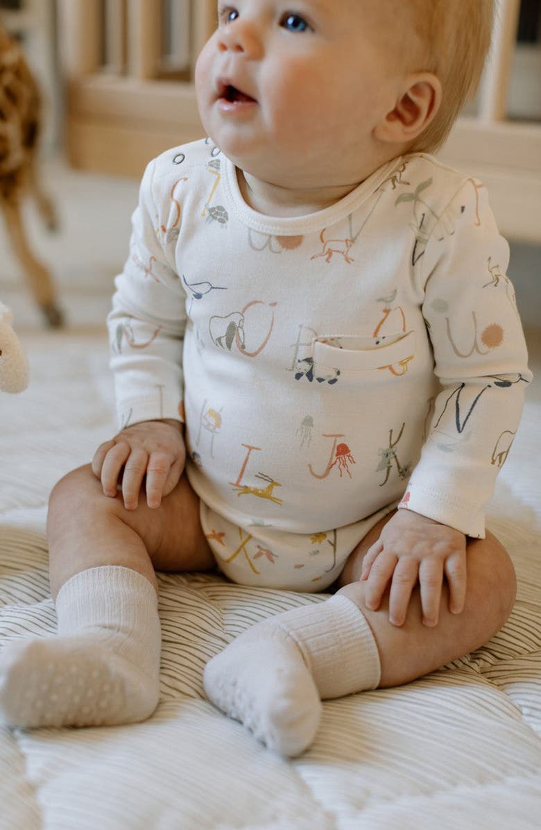 Pehr Shoulder Snap Pocket Organic Cotton Bodysuit, Alternate, color, A To Zoo