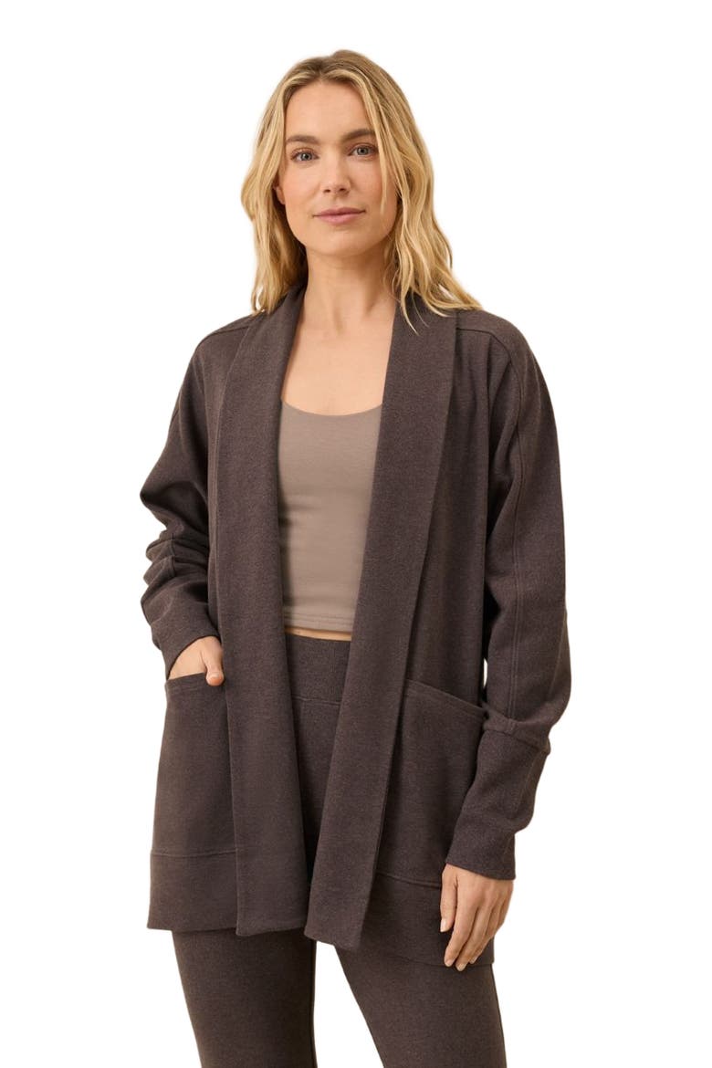 Organic Cotton Airplane Wrap Cardigan, Main, color, Chocolate Heather