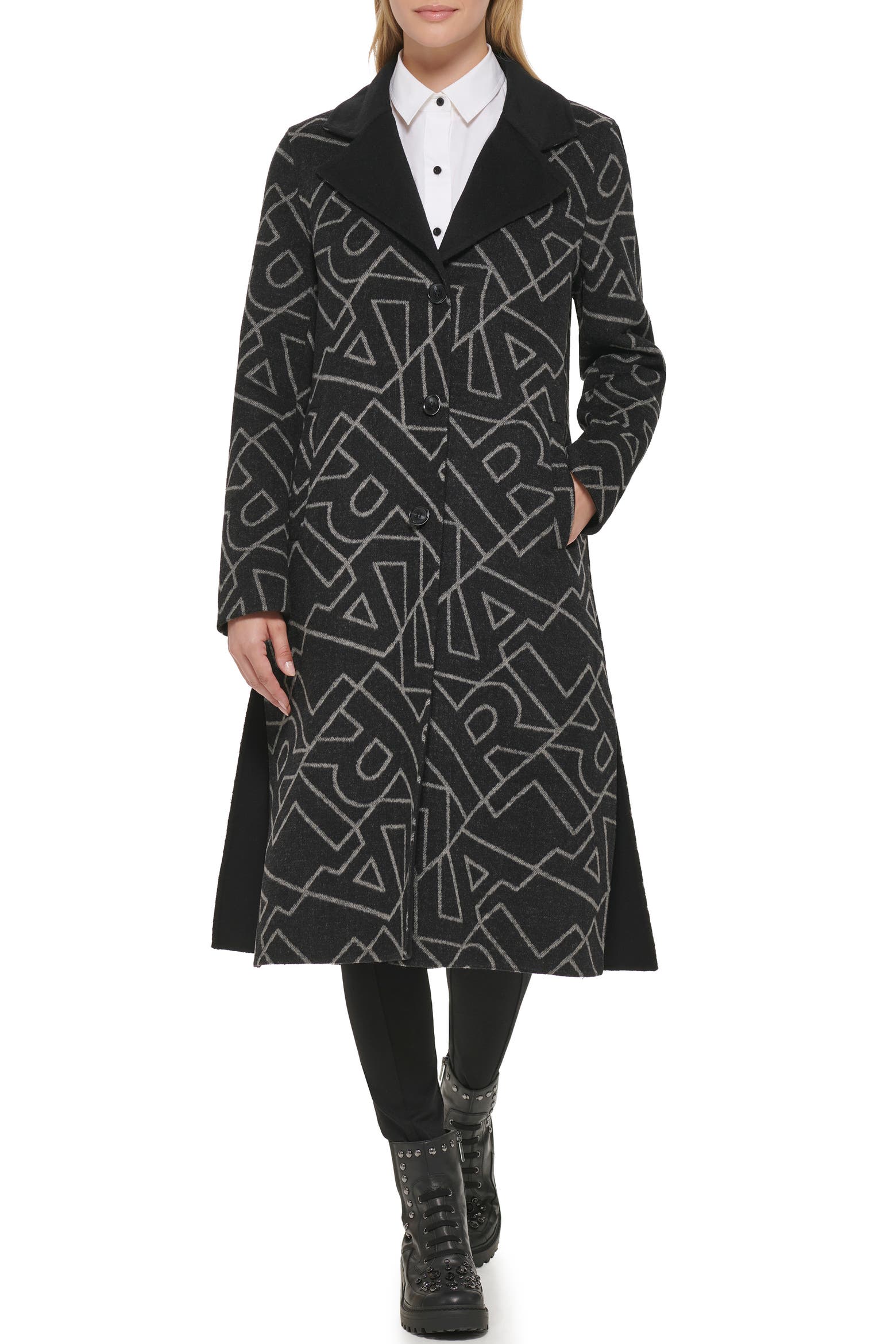 Maxi Rack Logo KARL LAGERFELD PARIS Logo Print Wool Blend Maxi Overcoat (Women ...