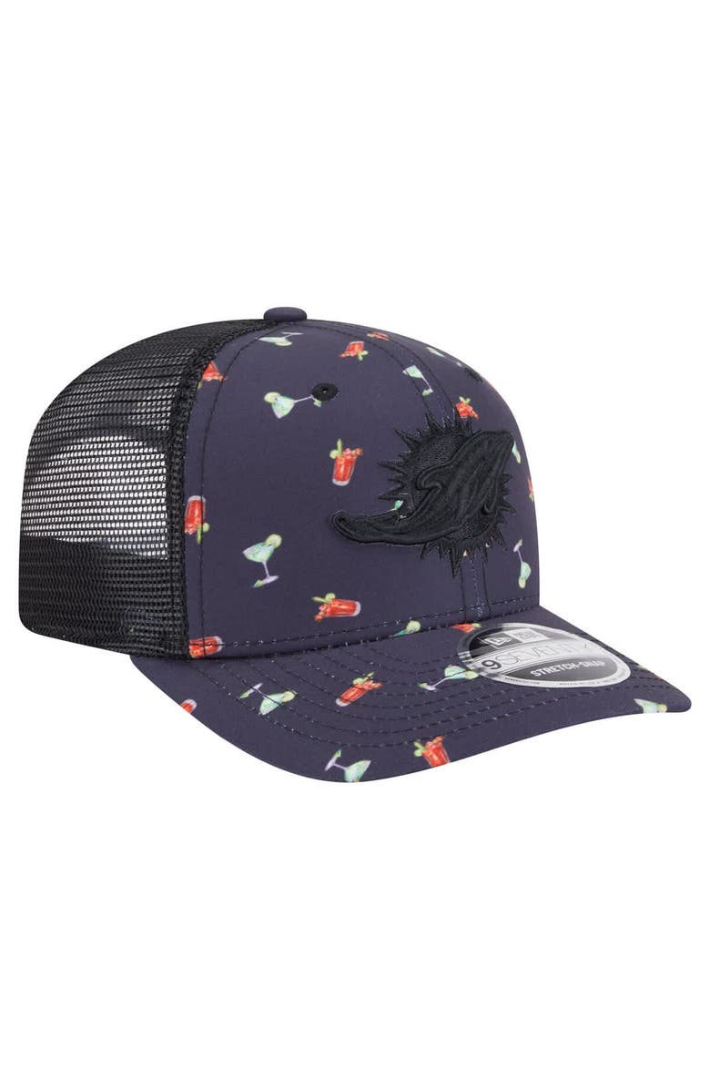 New Era Men's New Era  Navy/Black Miami Dolphins Adventure Drinks Pattern 9SEVENTY Stretch-Snap Hat, Alternate, color, Navy
