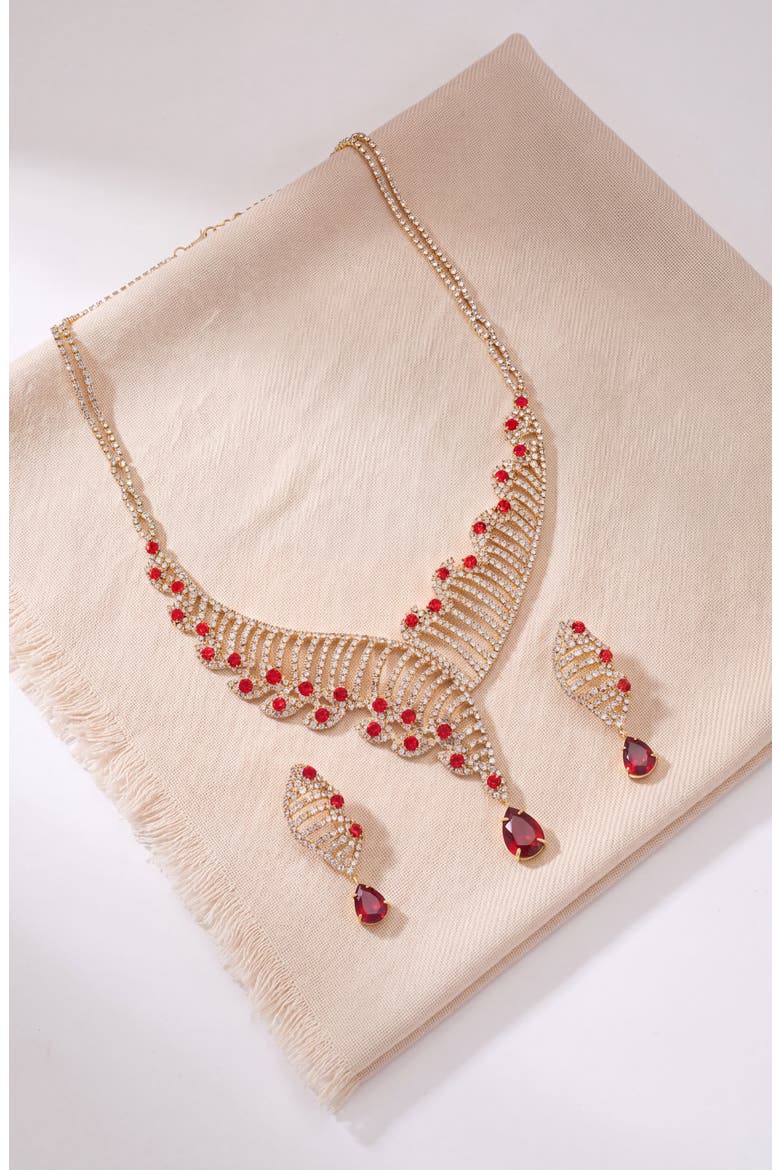 Crystal Helix Necklace and Earring Set, Alternate, color, Ruby Red