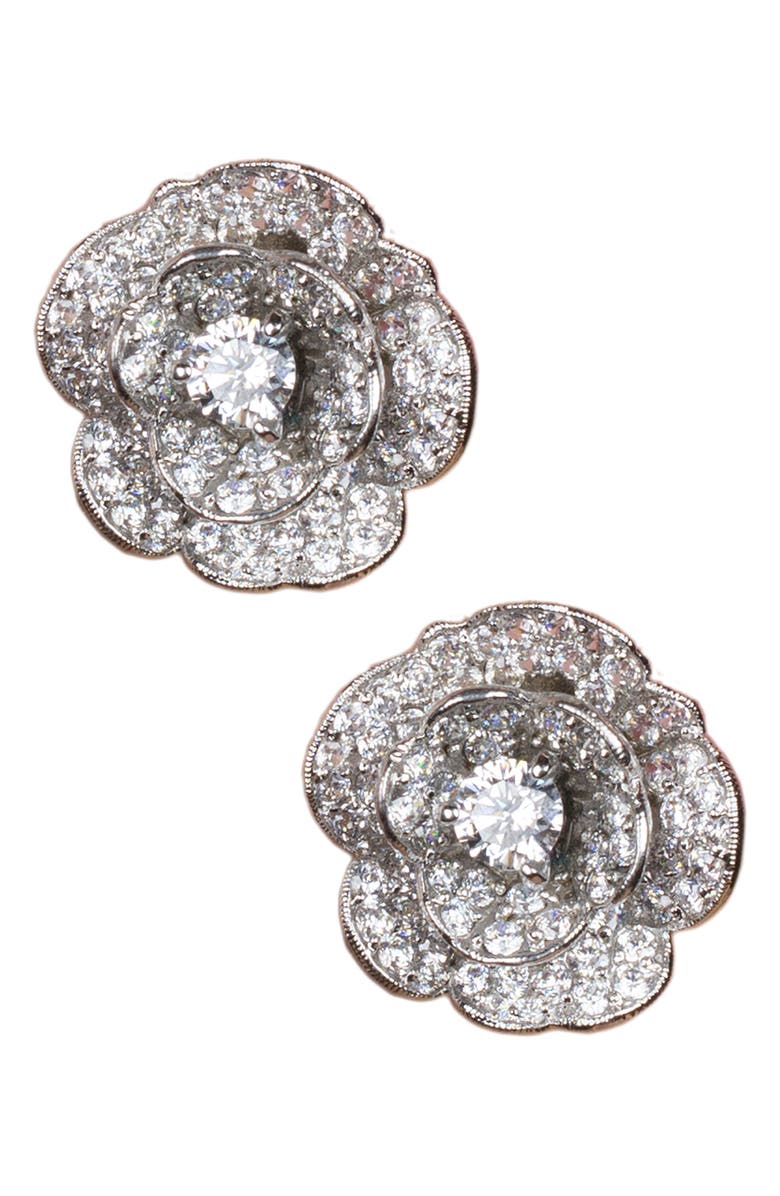 CZ by Kenneth Jay Lane Pavé CZ Floral Clip-On Earrings, Main, color, 