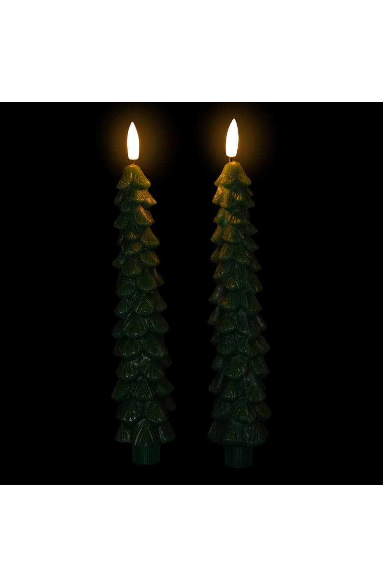 Northlight Flickering LED Flameless Wax Tapered Christmas Tree Candles - 9.75" - Green - Set of 2, Alternate, color, Green