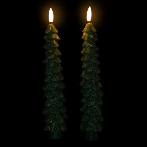 Northlight Flickering Led Flameless Wax Tapered Christmas Tree Candles In Green