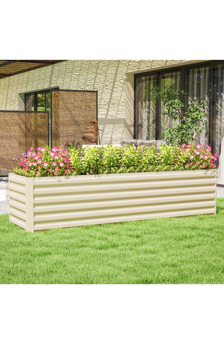 Outsunny Raised Kit, Metal Elevated with Safety, Large Raised Bed Garden Bed, Alternate, color, Cream White