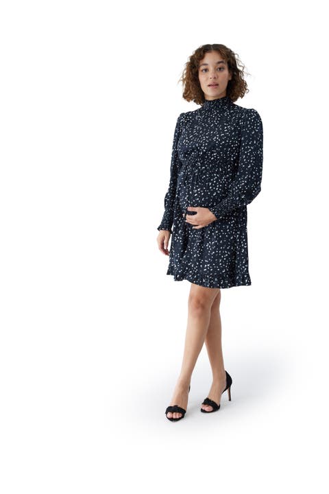 Maternity Smocked Mock Neck Mini Dress