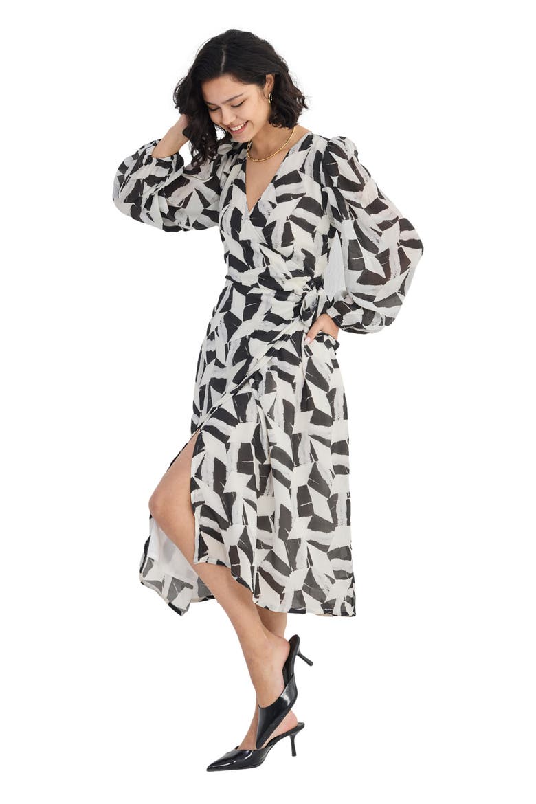 Midi Wrap Dress in Abstract Mosaic, Alternate, color, Noir Shadows