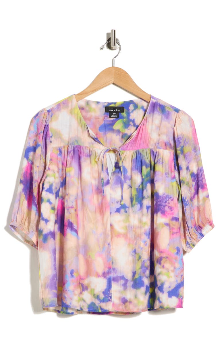 Nicole Miller Tie Front Puff Sleeve Tunic Top, Alternate, color, Dreamscape