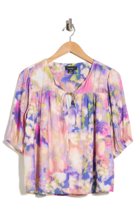 Tie Front Puff Sleeve Tunic Top