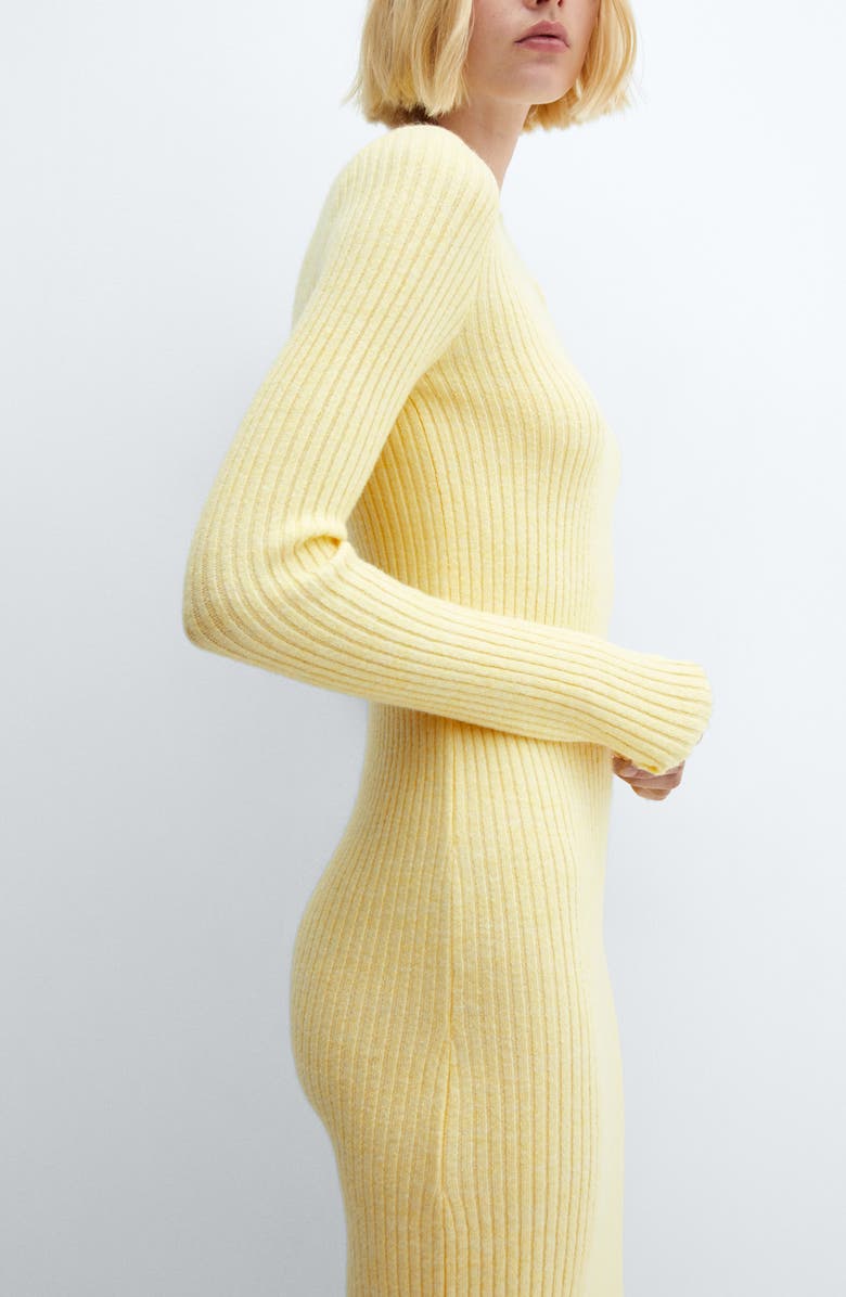 MANGO Rib Long Sleeve Knit Midi Dress, Alternate, color,