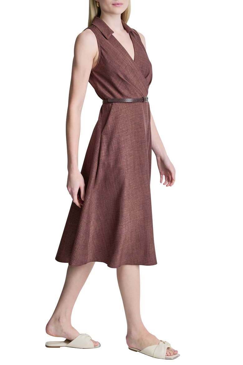 Faux Wrap Belted Midi Dress, Alternate, color, JAVA