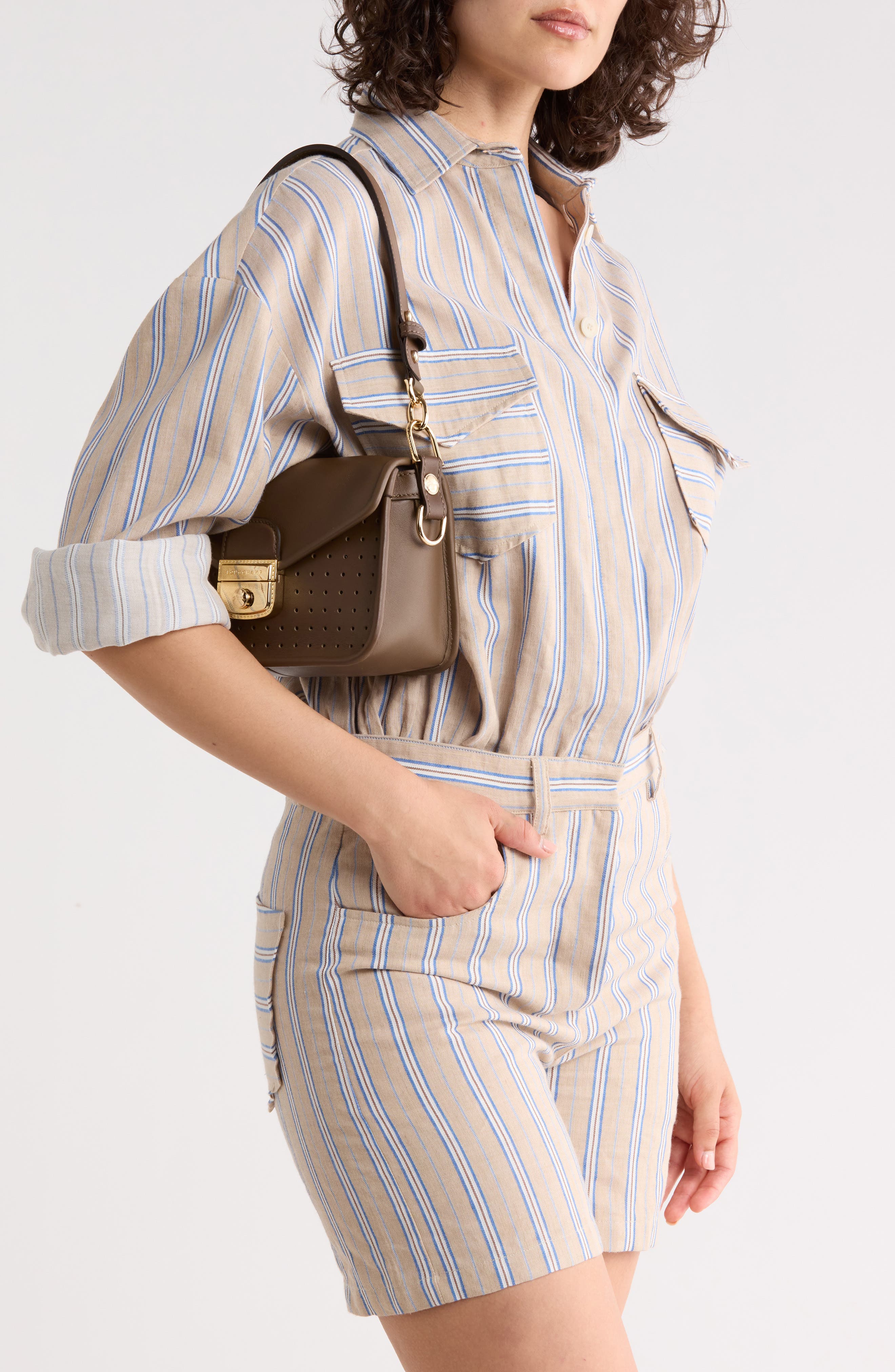 Mademoiselle Calfskin Leather Shoulder Bag, Alternate, color, KHAKI