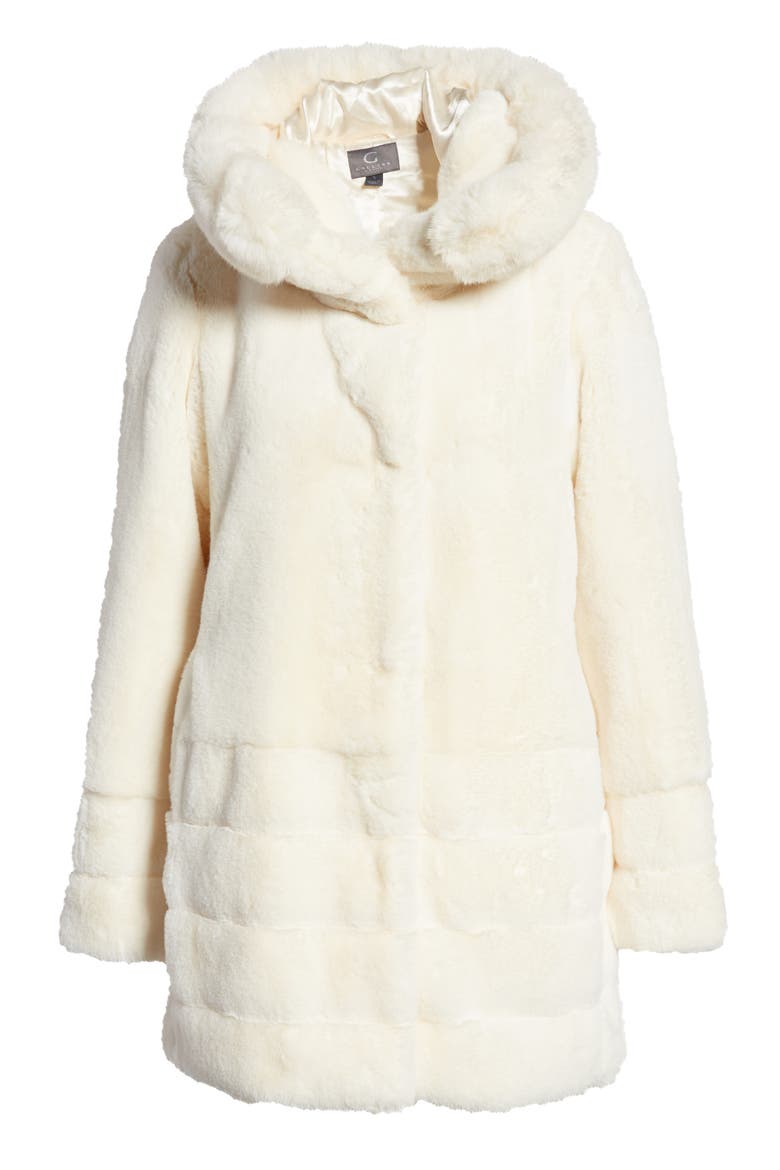 Hooded Faux Fur Coat, Alternate, color, CREAM1