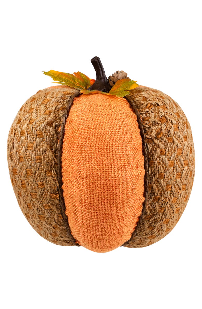 Northlight Woven Jute and Burlap Fall Harvest Pumpkin with Pinecone - 8.5" - Orange and Brown, Main, color, Orange